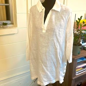 TAHARI White 3/4-sleeve Linen Blouse 1X